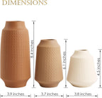Joeabor Ceramic Vase Set of 3 - Handcrafted Ceramic Vases for Home Decor & Shelf - Modern Farmhouse Decor for Kitchen, Office, Bedroom & Living Room Decorative Objects for Mantel, Table Centerpieces