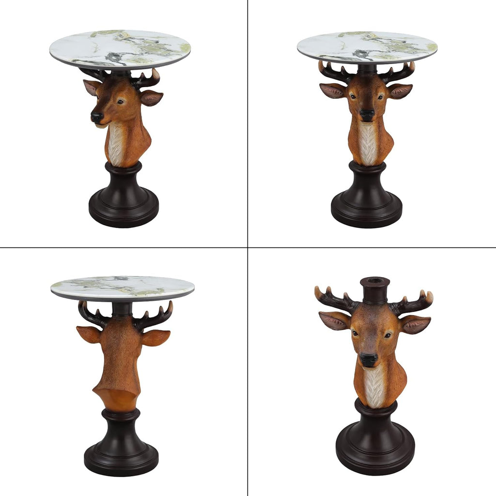 LUMISOL Accent Side Table, Deer Statue End Tables for Home Office, Living Room, Outdoor Decor, Brown