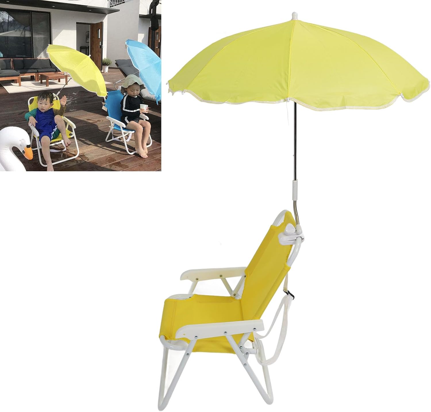 Pilipane Children Beach Chair Folding Portable Camping Chairs Outdoor Lawn Sand Chair with Umbrella for Picnics Vacations Parties (Yellow)