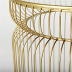 Pemberly Row Set of 2 Round Metal Accent Tables, Gold Cage-Like Base, Tempered Glass Top, Contemporary Design, 30.7x18.9x20.1 in Each, Elegant Style for Living Room or Lounge