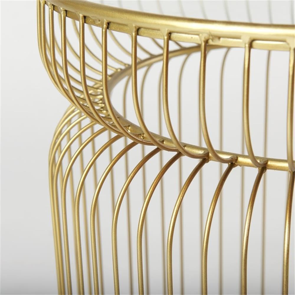 Pemberly Row Set of 2 Round Metal Accent Tables, Gold Cage-Like Base, Tempered Glass Top, Contemporary Design, 30.7x18.9x20.1 in Each, Elegant Style for Living Room or Lounge