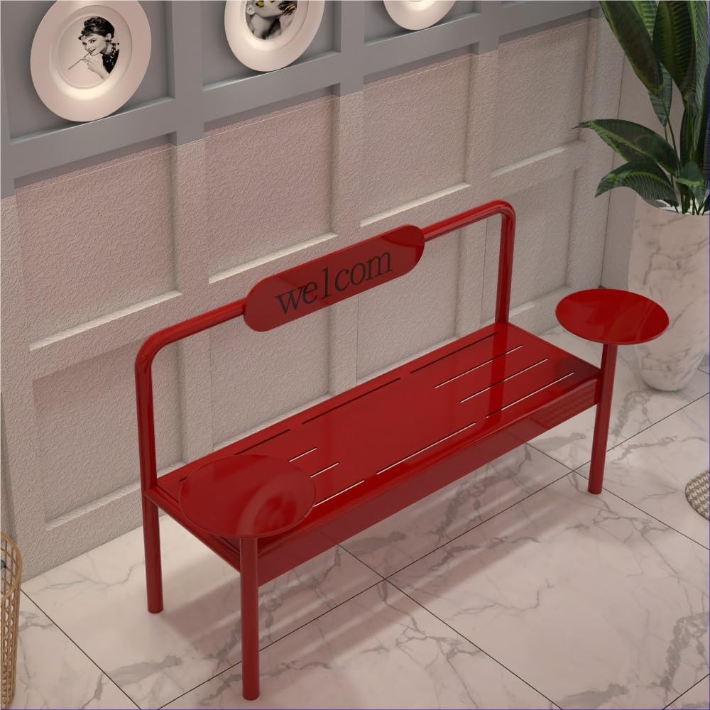 Benches, Outdoor Park Gym Rest Benches, Wrought Iron Chairs for Mall Café Seating(Red)