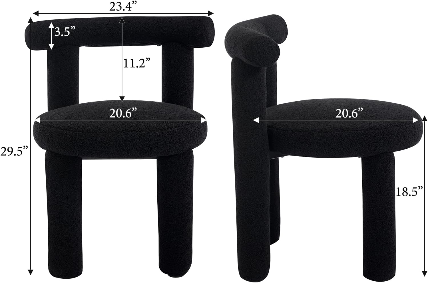 Black Sherpa Dining Chairs Set of 4, Armless Upholstered Boucle Kitchen Chairs with Backs Comfy Accent Side Chair for Living Room, Dining Room, Reception