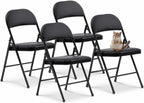 Oline Vinyl Folding Chairs, Padded Vinyl Cushion Chairs with Durable Metal Frame, Indoor Outdoor Stackable Foldable Guest Chairs for Office Wedding Kitchen Dining, 300lb Capacity (Black, 4 Pack)