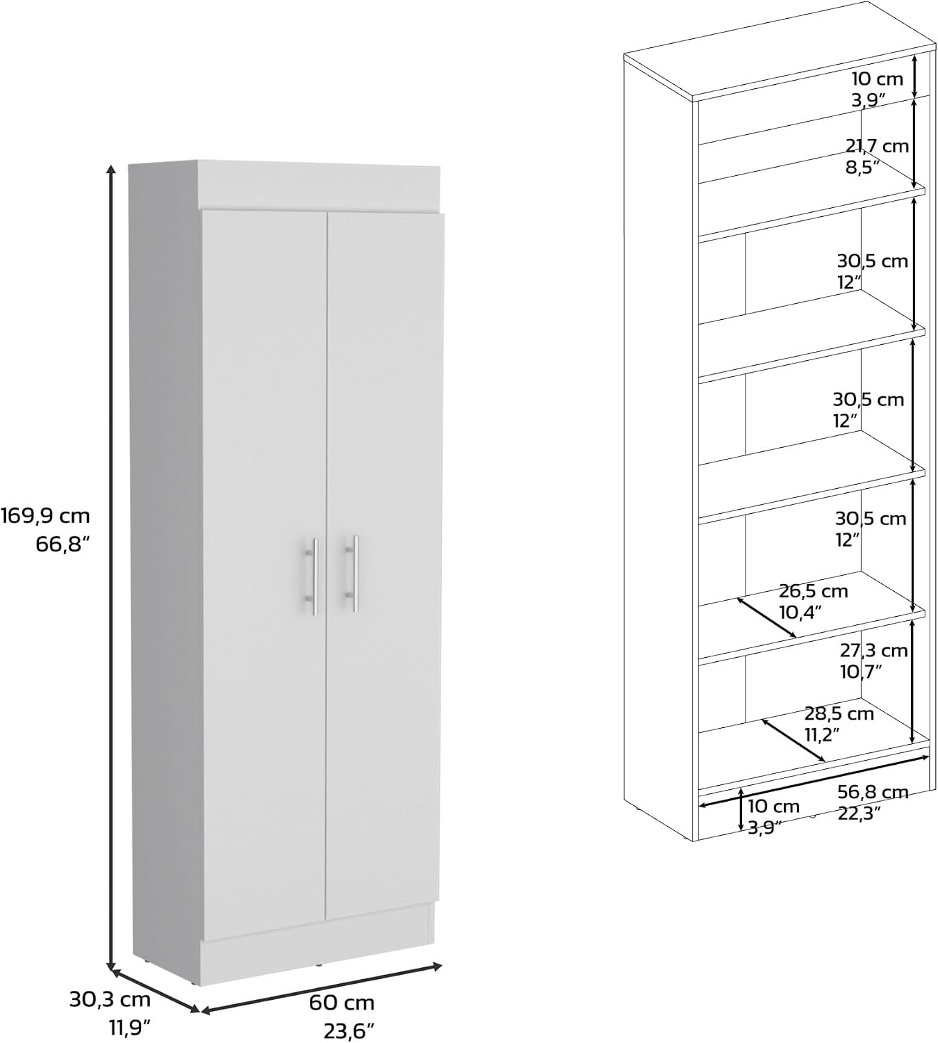 Contemporary Pantry Cabinet, Modern Storage Cabinet with 5 Internal Shelves and 2 Doors,for Kitchen Home