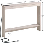 Console Table with Power Outlet and USB Port, 47" Long Behind Couch Table with Charging Station, Narrow Sofa Table for Entryway, Living Room, Foyer, Hallway, White Oak Grey