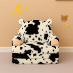 QIUODO Toddler Chair with Faux Rabbit Fur – 2-in-1 Foldable Kids Couch, Soft Sofa for Reading, Bedroom or Playroom Use, Ages 1-3（Cow）
