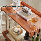 Double-Layer Bar Cart, Modern Bedside Cart with Handle, Side Table with Wheels, Small Tea Cart Suitable for Home, Coffee Shop, Hotel(Natural)