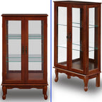 Anwick China Cabinet &Curio Cabinets with Glass Doors, Lighted Display Cabinet with Mirrored Back Panel, Tempered Glass and 3 Tiers Adjustable Shelves (Cherry)
