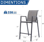 Outdoor Bar Stools Set of 2, 44'' Patio Bar Chairs with Textile High Back, Bar Height Chairs with Straight Armrest and Footrest, Grey