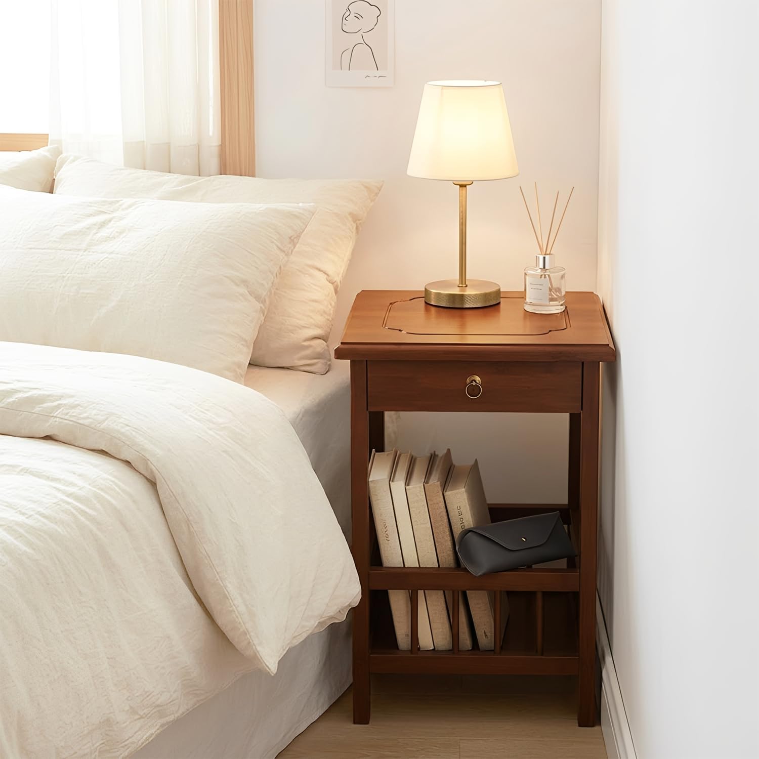 YUNMUARY-End Tables Living Room,Sofa Table, Farmhouse Side Table with Drawers,12.99 Inches Wide Small End Tables for Small Spaces,Narrow Nightstand for Bedroom.Easy Assembly.