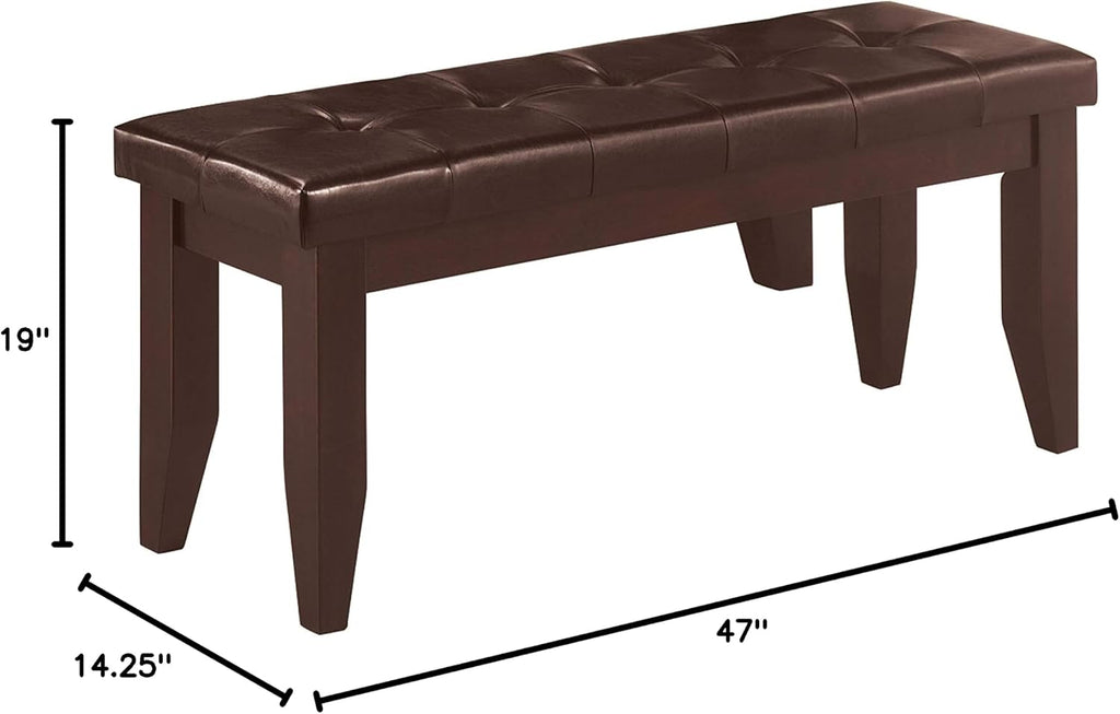 Coaster Home Furnishings - Dalila - 47-Inch Upholstered Wood Dining Bench - Tufted Leatherette Seat, Sturdy Legs - Dining Room, Kitchen - Cappuccino & Black - 102723