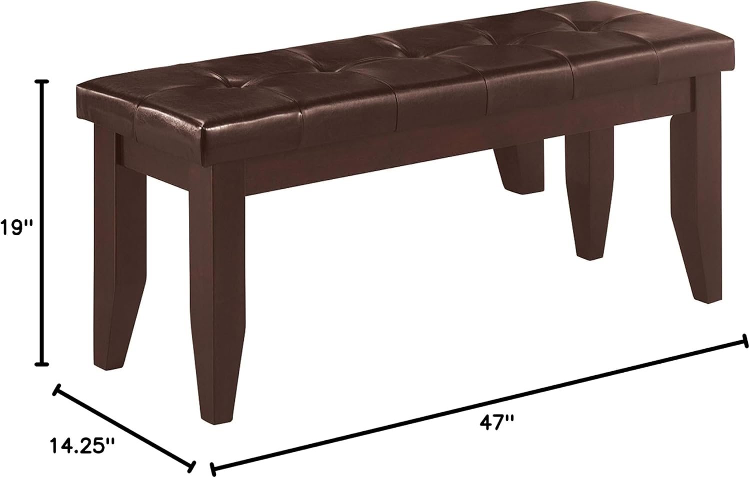 Coaster Home Furnishings - Dalila - 47-Inch Upholstered Wood Dining Bench - Tufted Leatherette Seat, Sturdy Legs - Dining Room, Kitchen - Cappuccino & Black - 102723