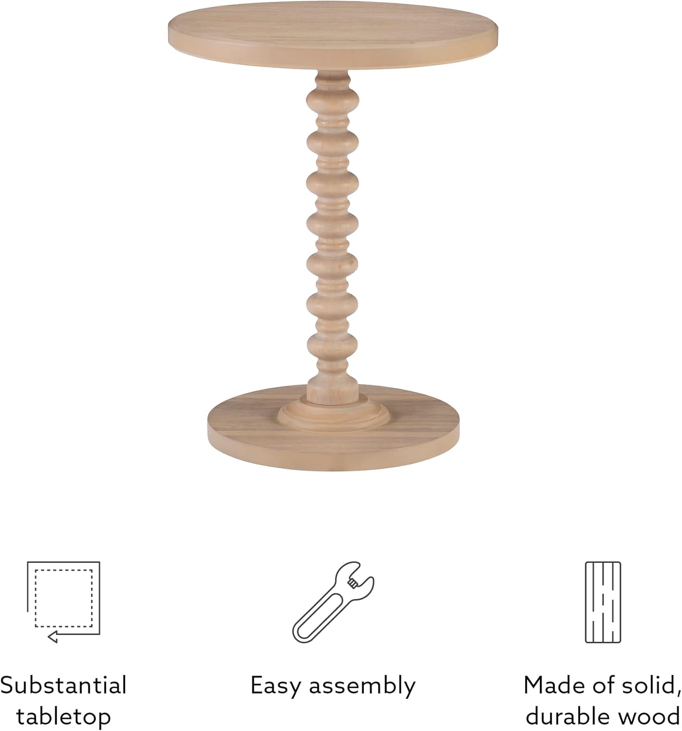 Powell Tarkin Round Natural Wood Turned Spindle Pedestal Side Accent Table