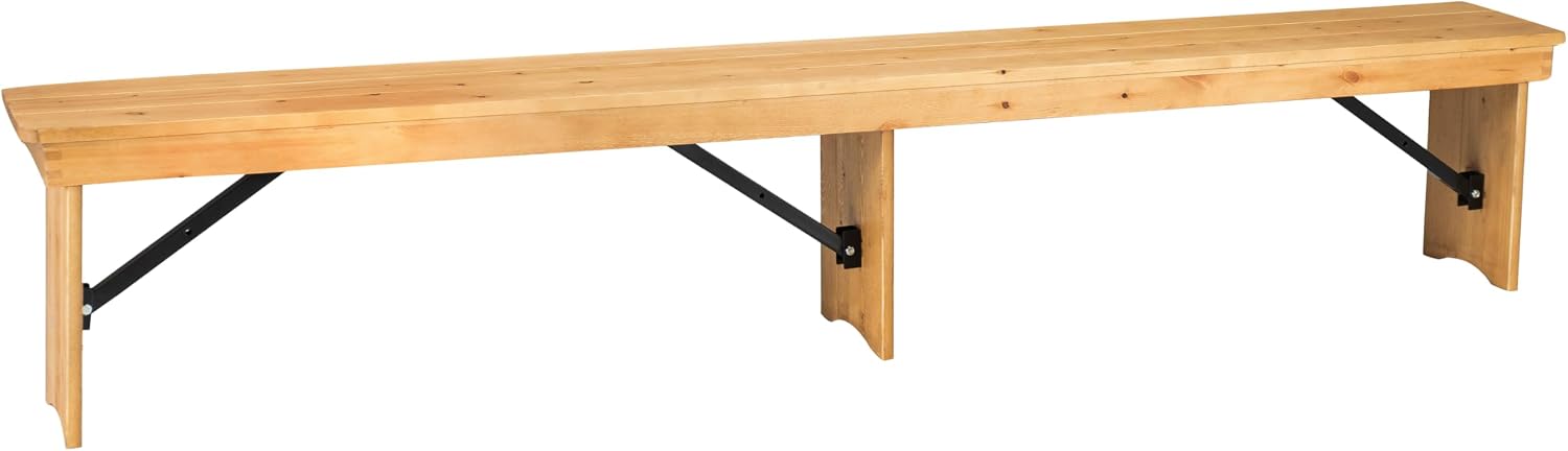 Taylor & Logan Ingles 8' x 12'' Antique Rustic Light Natural Solid Pine Folding Farm Bench with 3 Legs