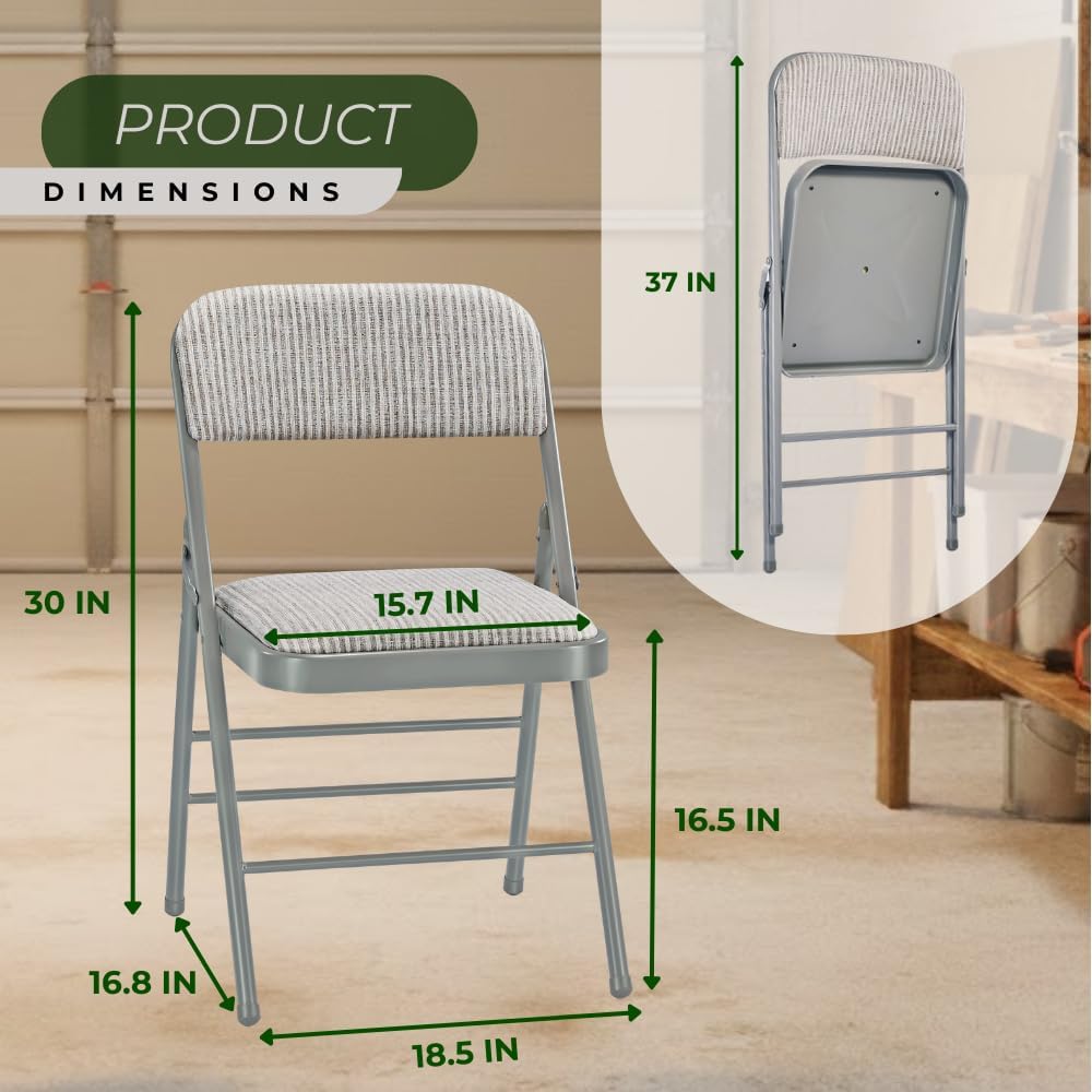 Pack of 2 (Fabric/Vinyl) Steel Frame Metal Foam Padded Folding Chairs (Black, Gray, White) (2-Pack - Fabric White)