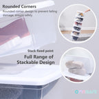 Stackable Plastic Storage Shoebox, BPA-Free Nestable Container with Latching Lid to Organize Shoes, See-Through Box for Home and Office, Multi-Purpose Storage Case, Clear Bins (12 Pack 6 Quart White)