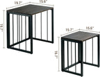MyGift Nesting End Tables, Rectangular Coffee Tables, Set of 2 Stacking Living Room Side Table with Rustic Burnt Solid Wood Tops and Modern Black Metal Frame