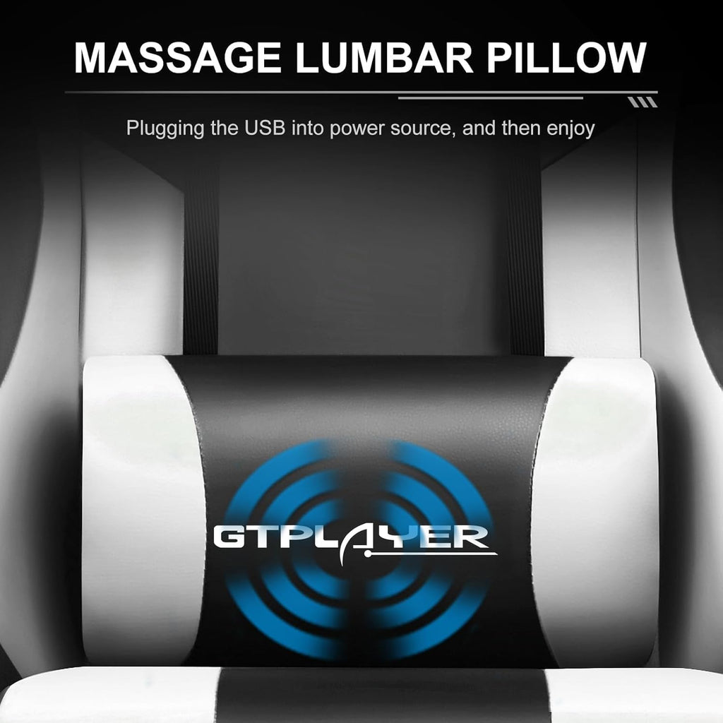GTPLAYER Gaming Chair, Computer Chair with Footrest and Lumbar Support, Height Adjustable Game Chair with 360°-Swivel Seat and Headrest and for Office or Gaming (Pearl White)