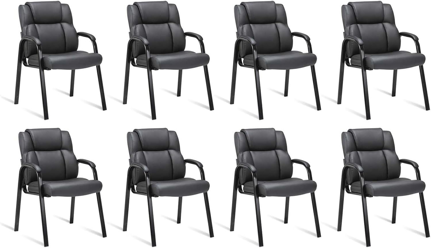 CLATINA Black Guest Chair with Arms, Office Reception Chairs for Conference and Waiting Room, Ergonomic Leather Visitor Desk Chair No Wheels Side Office Home Chairs, 8PK