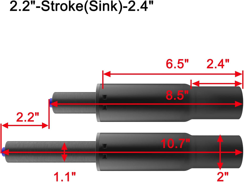 MySit 2.2" Stroke Office Chair Gas Lift Cylinder Replacement, Heavy Duty 450lbs Shortest Gas Spring Rod Part Sinking 2.4 inches Universal Size Black for Short Person, High Chair Base, Class 4