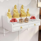 Wall Mounted Buddha Altar Shelf with Retractable Pull Board Small Statues Shrine Altar Table Meditation Altar Table Handmade Tiered Puja Shrine with Storage Buddhist Meditation Alte White 60CM/23.6IN