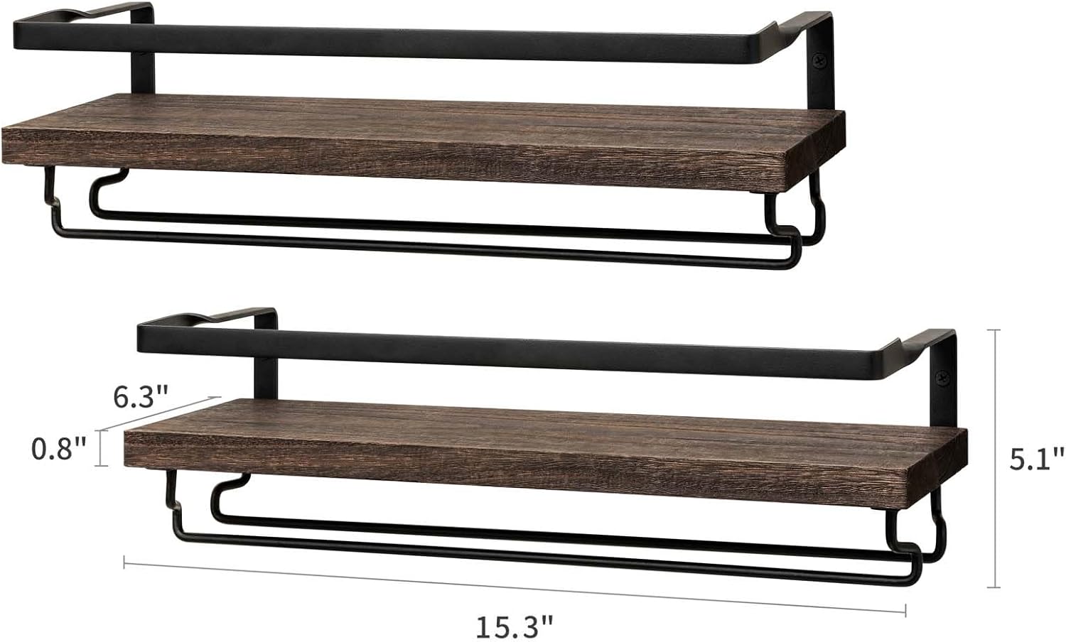 Mkono Wall Mounted Wine Rack Set of 2 Wood Rustic Wine Bottle Glass Floating Shelves with Stemware Hanger Modern Plants Photos Wine Display Storage Holder for Kitchen Dining Room Bar, 17 Inch