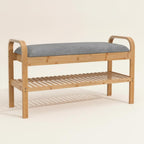 Fenteer Children Footstool Upholstered Bench with Storage and Slatted Shoe Shelf Bamboo Construction with Straight Legs Compact Design for Small Suitable for Hallway Dorm condo Kids Room