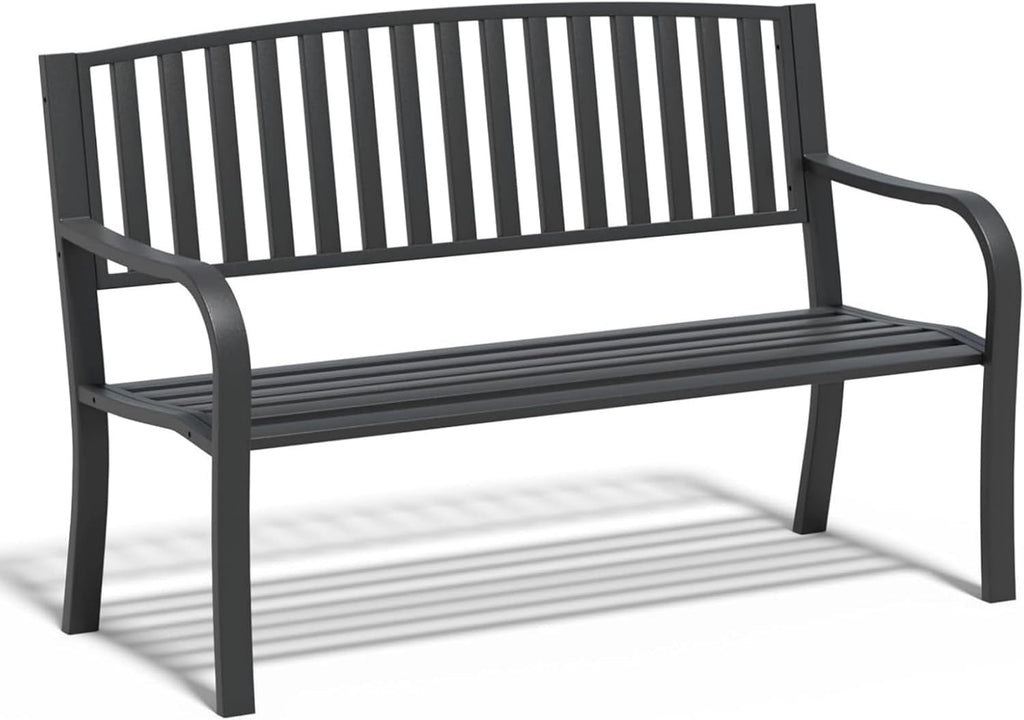 SHGJ&SOFT 50'' Outdoor Bench, Garden Bench, Outdoor Metal Frame Patio Park Bench with Backrest and Armrests,for Porch, Lawn,Garden,Yard (BK-08)