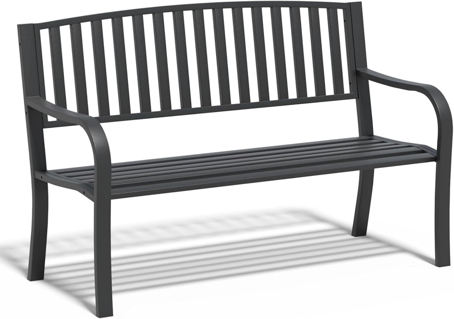 SHGJ&SOFT 50'' Outdoor Bench, Garden Bench, Outdoor Metal Frame Patio Park Bench with Backrest and Armrests,for Porch, Lawn,Garden,Yard (BK-08)