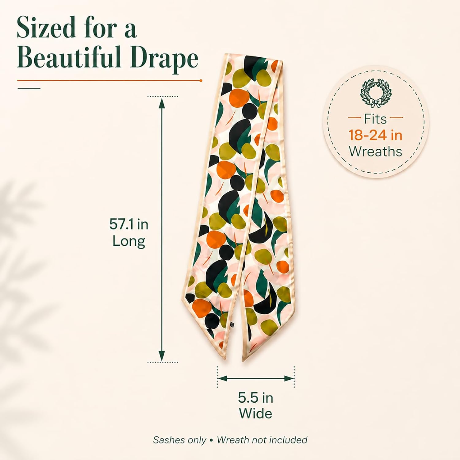 Spring Fall Wreath Sash 2 Pack - Monogrammed Spring Sash Wreath for Front Door - 57" Outdoor Wreath Sashes for Monogram Garland Ribbon - Xmas Decor Accessories for Wedding Party Wall Cabinet