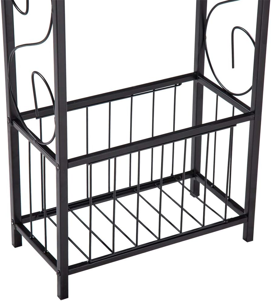 Stylish Bathroom Side Table with Tissue Holder and Magazine Rack – Modern Metal Frame with Faux Wood Top for Small Spaces
