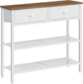 HOOBRO 29.5" Narrow Console Table with 2 Fabric Drawers, Sofa Table, Small Entryway Table with 3-Tier Storage Shelves, Behind Couch Table, for Living Room, Hallway, Walnut and White WH72XG01