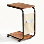Dreamzie C Shaped End Table with Wheels, Small Side Table for Couch with Storage Bag, Couch Tables That Slide Under, TV Tray for Living Room, Bedroom, Home Office - Brown