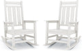 KINGYES Oversized Outdoor Rocking Chair Set of 2, All-Weather Patio Rocking Chairs for Porch, HDPE Outdoor Patio Recliner Rockers with High Back & Wide Seat for Garden, Lawn, White