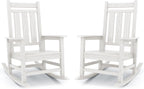 KINGYES Oversized Outdoor Rocking Chair Set of 2, All-Weather Patio Rocking Chairs for Porch, HDPE Outdoor Patio Recliner Rockers with High Back & Wide Seat for Garden, Lawn, White