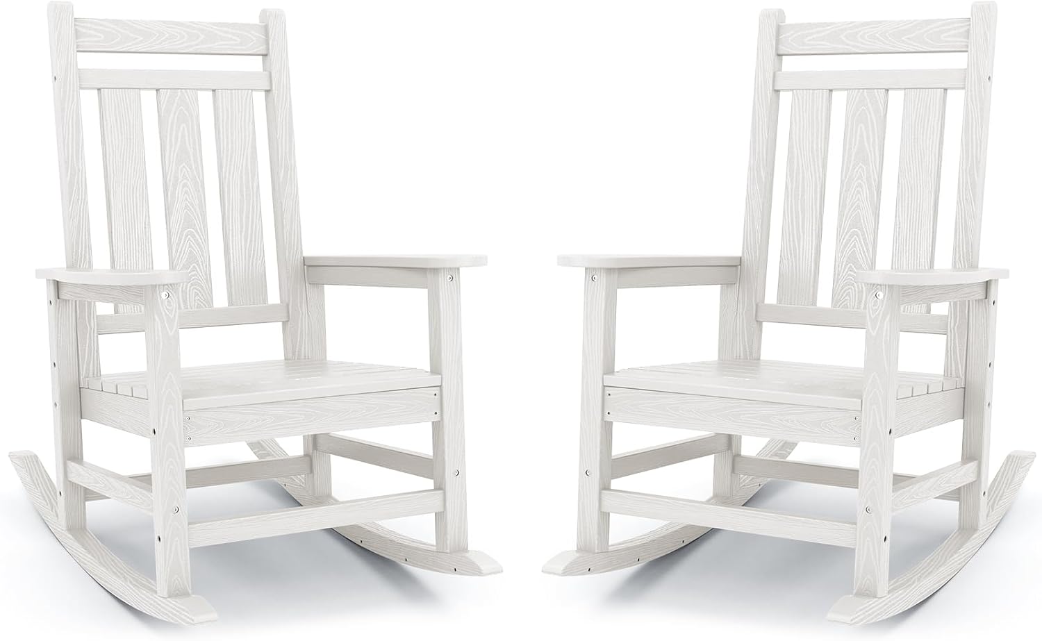 KINGYES Oversized Outdoor Rocking Chair Set of 2, All-Weather Patio Rocking Chairs for Porch, HDPE Outdoor Patio Recliner Rockers with High Back & Wide Seat for Garden, Lawn, White