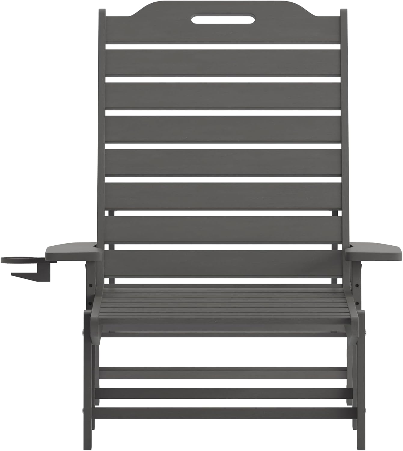 Taylor & Logan Edgley Adjustable Adirondack Lounger with Cup Holder- All-Weather Indoor/Outdoor HDPE Lounge Chair in Gray