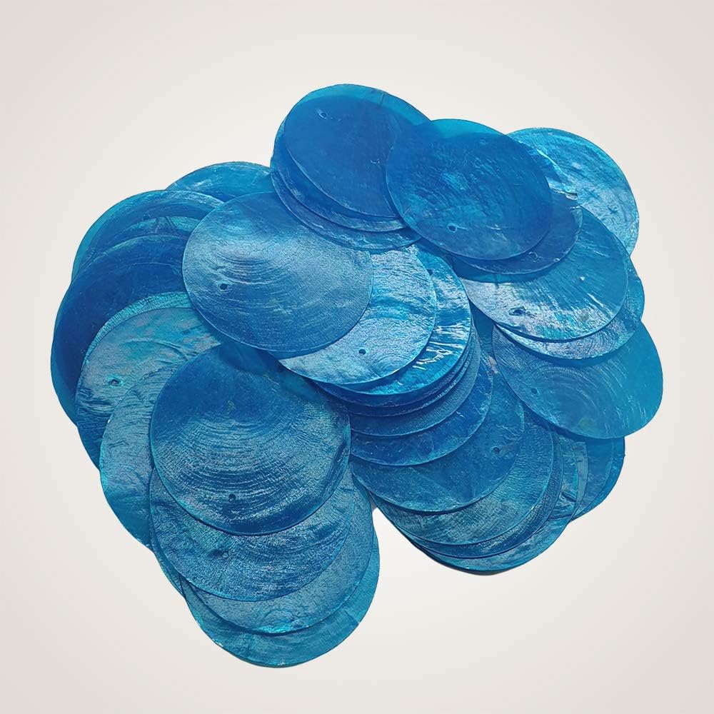 VIE Naturals Capiz Shell Discs 5cm Diameter with 2 Holes - 45 Pcs -Turquoise
