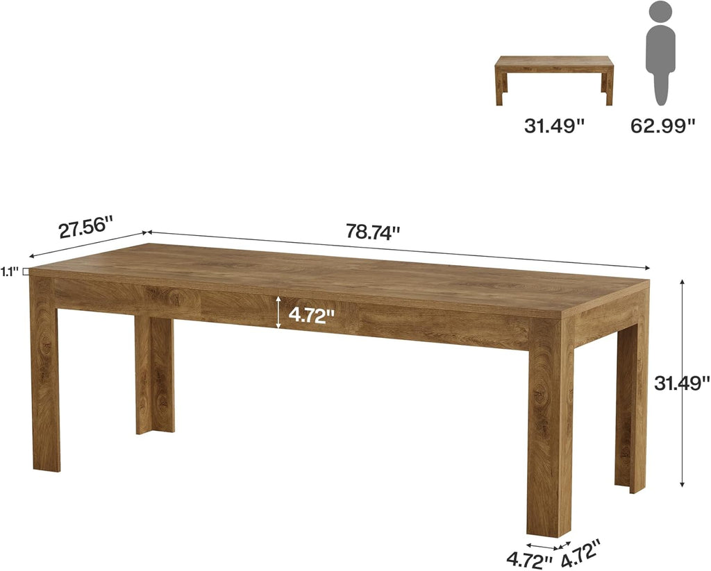 Tribesigns Dining Table for 6-8, 78.7-Inch Long Rectangle Kitchen Table, Modern Simple Kitchen Dining Room Furniture, (78.74" L x 27.56" W), Brown