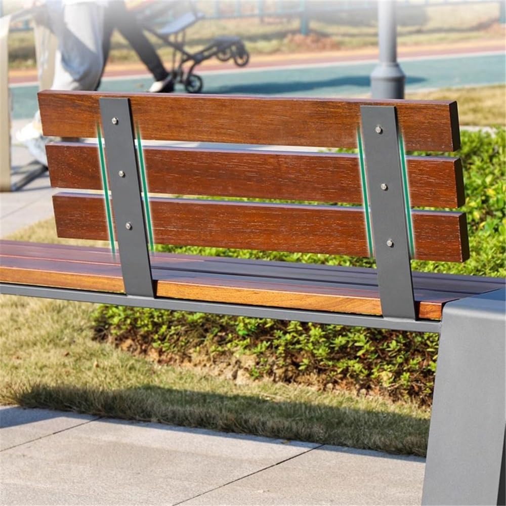 Garden Outdoor Garden Backrest Chair, Wooden Bench with Stainless Steel Frame, for Balcony Yard Porch Seating Seat(Medium)