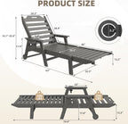 Mdeam 6-Position Pool Outdoor Lounge Chairs Set of 2, 22" W Oversized Adjustable Chaise Lounger 500LBS Capacity, HDPE Furniture Tanning Chair with Wheels & Cup Holder for Outside Patio Deck, Dark Grey