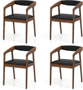 COSTWAY Dining Chairs with Arms Set of 4, Mid Century Modern Wooden Accent Chairs with Faux Leather Seat & Padded Backrest, Kitchen Side Armchairs for Living Dining Reading Room, Brown & Black