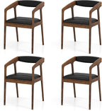 COSTWAY Dining Chairs with Arms Set of 4, Mid Century Modern Wooden Accent Chairs with Faux Leather Seat & Padded Backrest, Kitchen Side Armchairs for Living Dining Reading Room, Brown & Black