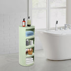 Round Nightstand, 4 Tier Circular Side Table with Sliding Doors, Modern Cylindrical Storage Cabinet with Wheels, Small Rolling Bedside Table for Bedroom Living Room, 12.6x30 Inch, 88.18 Lbs Capacity