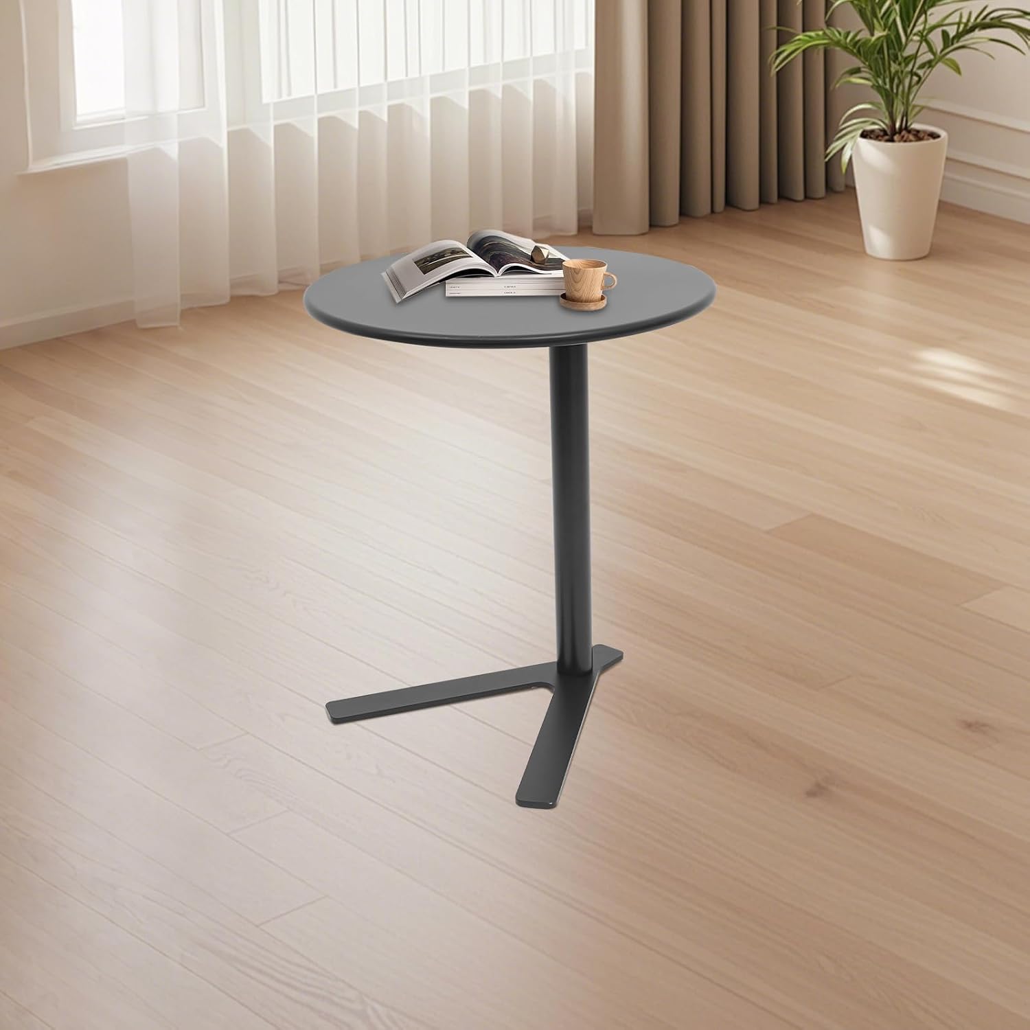 C Shaped End Table, Space Saving Round Sofa Side Tables Couch Table w/ Y-shaped Base, TV Tray Table, Eating Drinking Coffee Table Laptop Desk for Home Living Room Office Bedroom Study Room (Black)