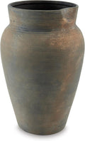 Signature Design by Ashley Brickmen Ceramic Vase, 15 Inch Tall Rustic Tabletop Accent, Textured Antique Gray Finish, Non-Watertight Decor for Faux and Dried Flowers, Gray and Tan