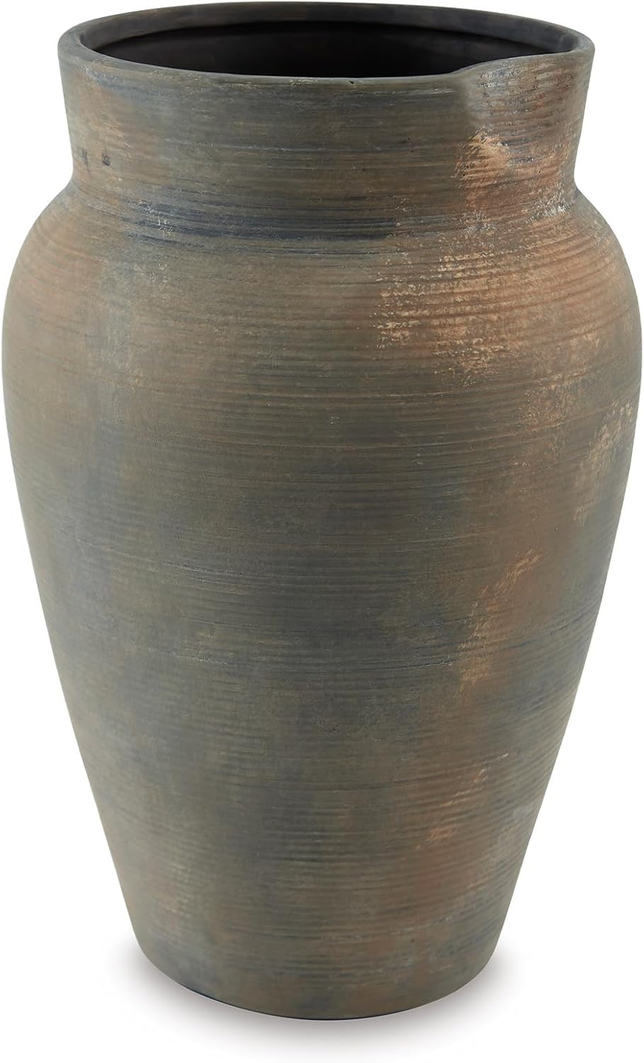 Signature Design by Ashley Brickmen Ceramic Vase, 15 Inch Tall Rustic Tabletop Accent, Textured Antique Gray Finish, Non-Watertight Decor for Faux and Dried Flowers, Gray and Tan