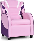 MAT EXPERT Kids Recliner Sofa, Gaming Chair w/Footrest, Arms & Side Pocket Storage, Adjustable Leather Kids Couch Lazy Boy Armchair Reading Chair, Toddler Lounge Chair for Boys Girls Age 3+ (Pink)