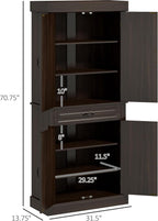 HOMCOM 71" Freestanding Kitchen Pantry Cabinet, Tall Storage Cabinet with 4 Doors and Drawer for Dining Room, Coffee